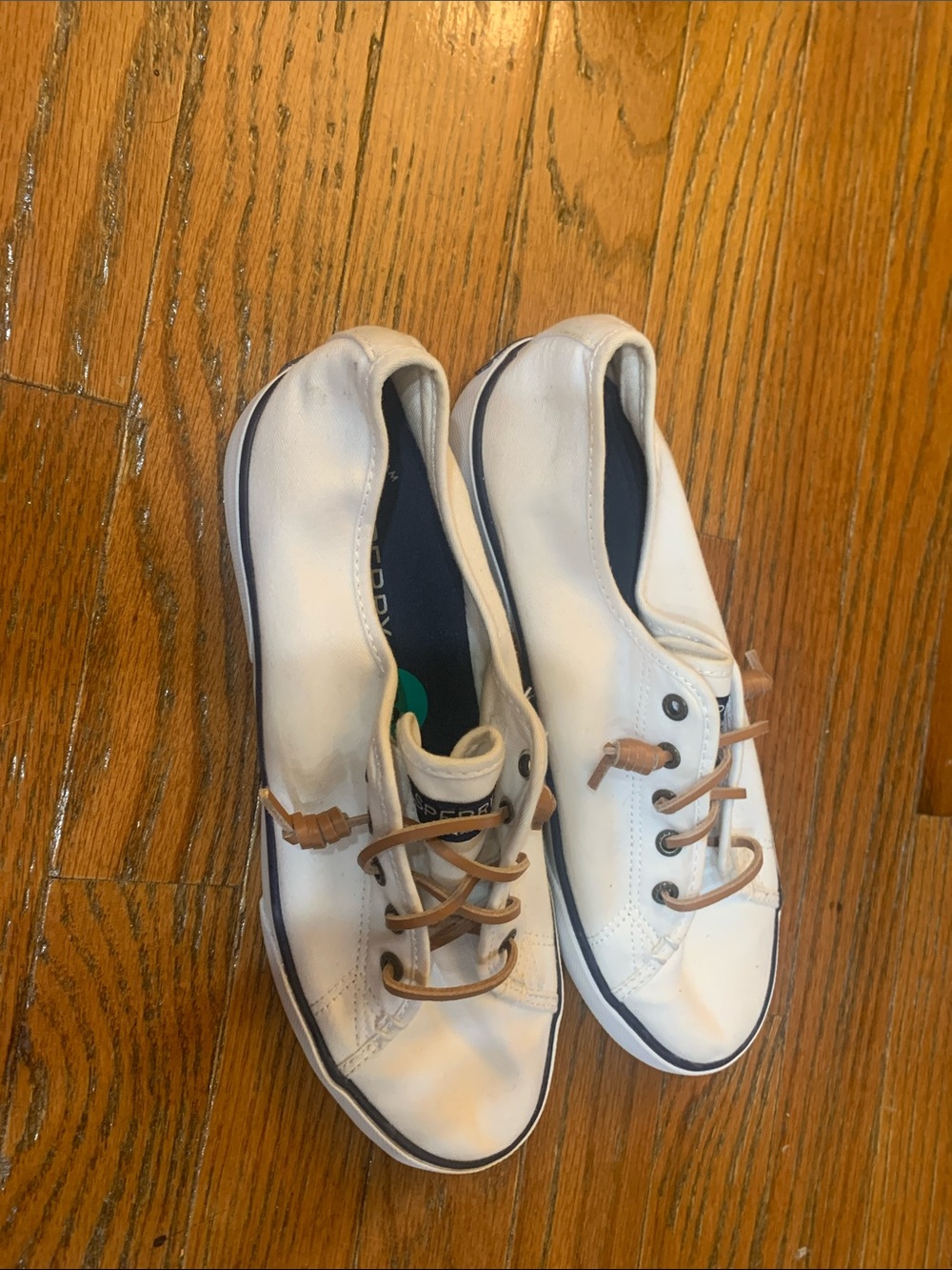 Sperry White Leather Lace-Up Sneakers with Tan Accents